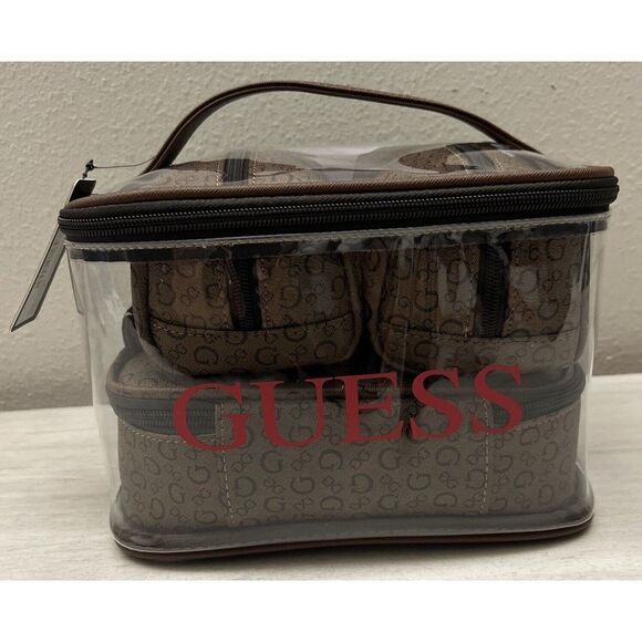 Guess V7200494 Cocoa "G" Logo 4-Piece Cosmetic Junction Travel Bag - Picture 1 of 8